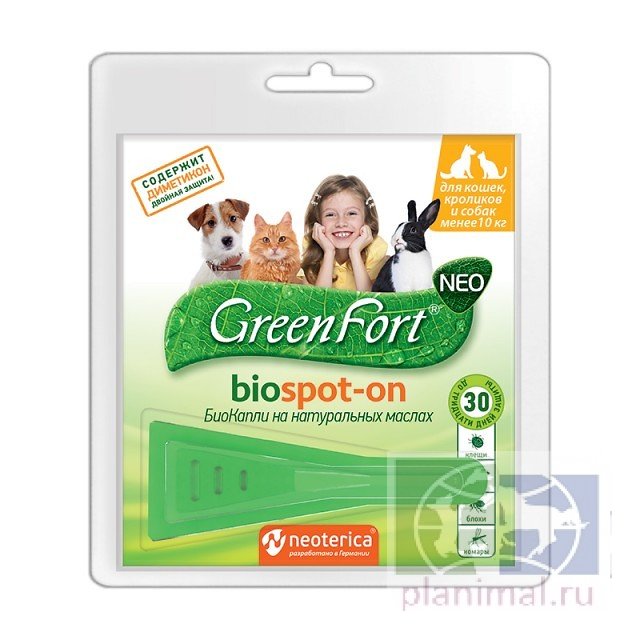 GreenFort neo БиоКапли на натуральных маслах  от эктопаразитов для кошек, собак, кроликов до 10 кг