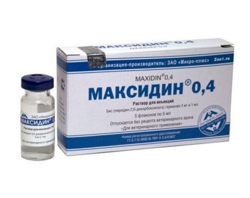 Максидин 0,4%, 5 мл (5 фл./уп), для инъекций, цена за 1 фл.