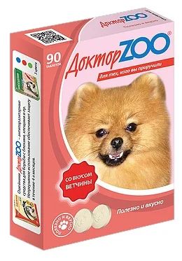 ДокторZoo: витаминное лакомство со вкусом ветчины и биотином, для собак, 90 табл