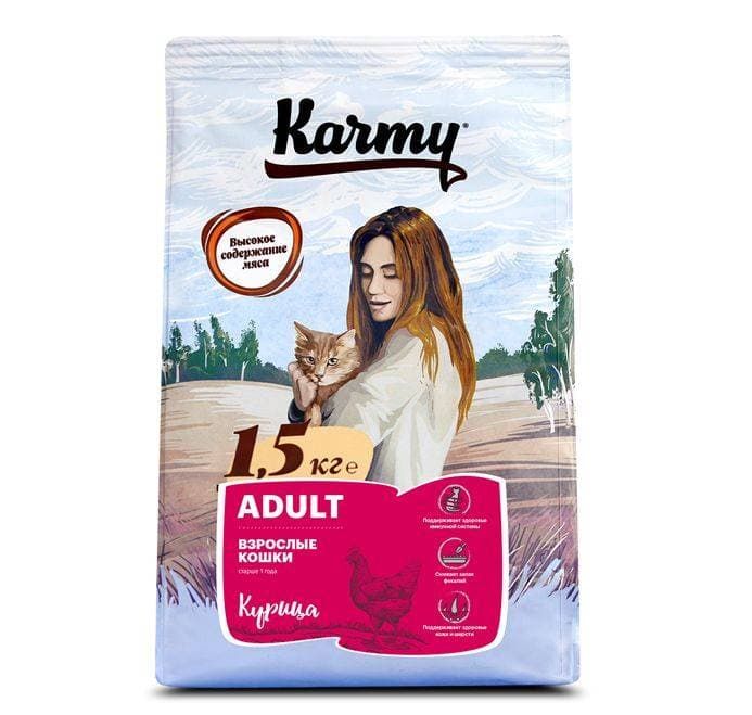 Karmy Эдалт Курица корм для кошек от 1 года, 1,5 кг