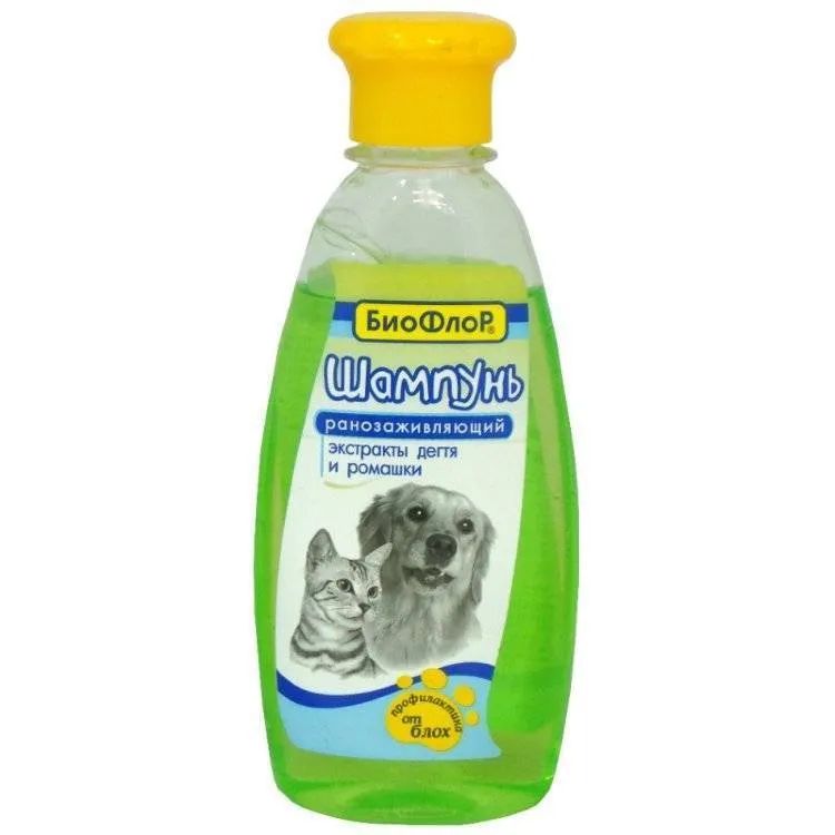 Биофлор: Ранозаживляющий антипаразитарный шампунь, для кошек и собак, 245 мл
