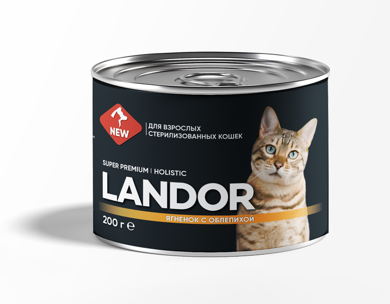 Landor Cat: Консервы, ягненок с облепихой, для стерилизованных кошек, 200 гр.