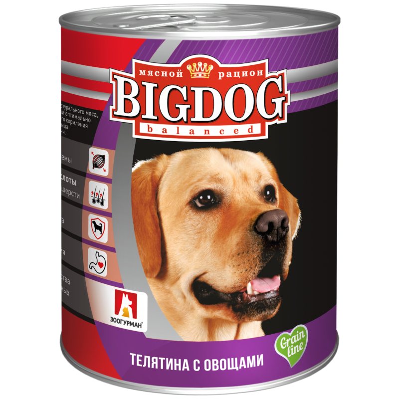 БигДог BigDog Grain line консервы для собак Телятина с овощами, 850 гр.