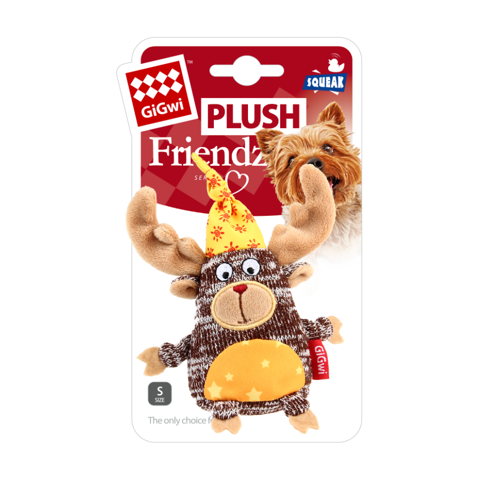GiGwi Игрушка для собак Лось с пищалкой 10 см, серия PLUSH FRIENDZ, 75400