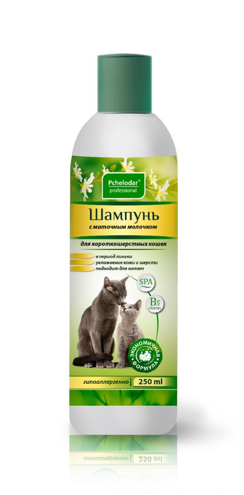 Пчелодар: Шампунь с маточным молочком для короткошерстных кошек, 250 мл