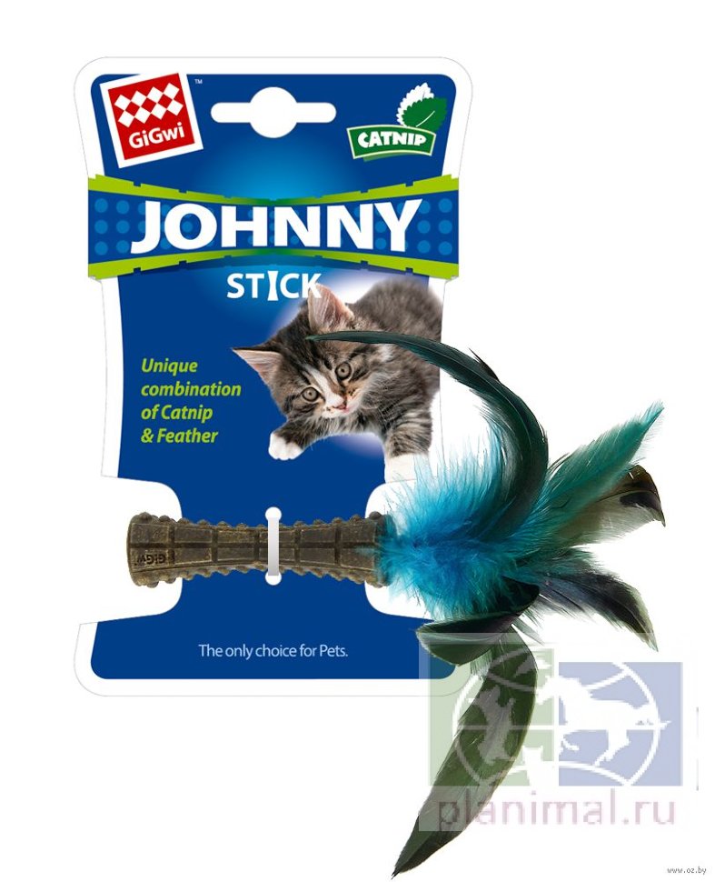 GiGwi: Игрушка для кошек Спрессованная кошачья мята с перьями 8 см, серия JOHNNY STICK