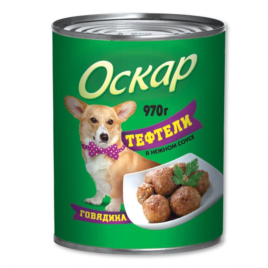 Оскар консервы для собак "Тефтели говядина в нежном соусе", 970 гр.