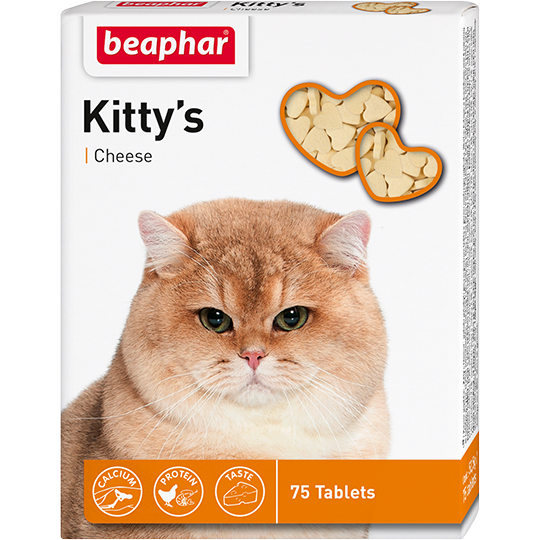 Beaphar: Кормовая добавка Kitty's + Cheese для кошек, 75 таблеток