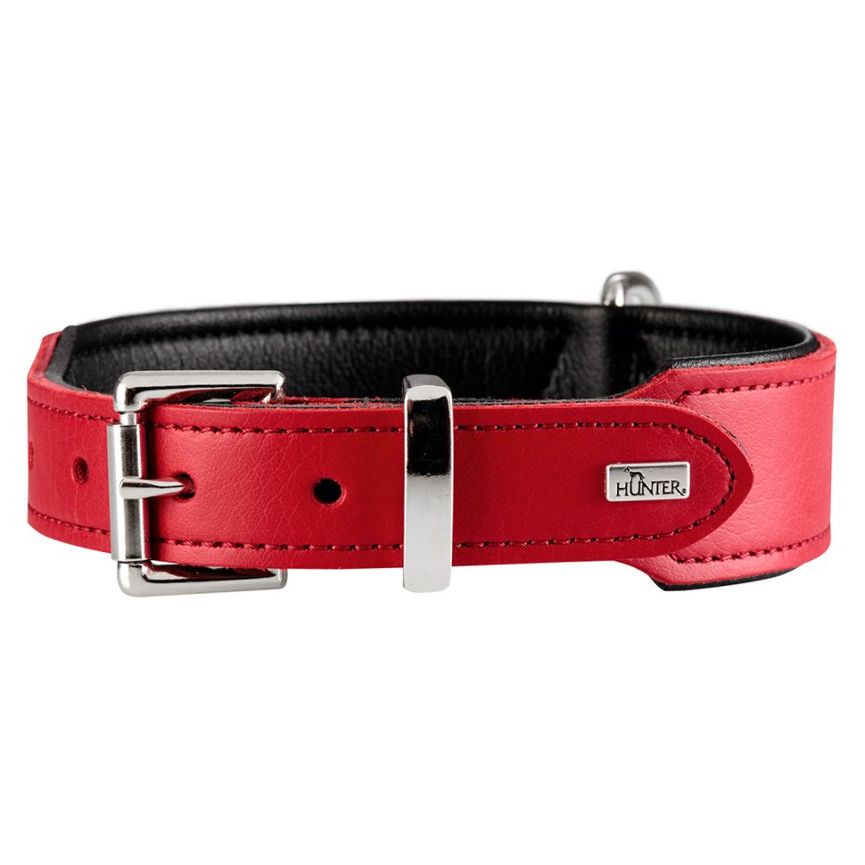 Hunter: ошейник для собак, Basic 60 (47-54 см) / 3,9 кожа, красный / черный