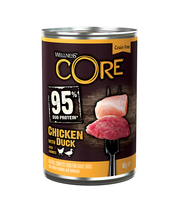 Wellness CORE 95 консервы из курицы с уткой и морковью для взрослых собак 400 гр.