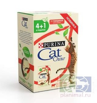 Консервы "Cat Chow", для взрослых кошек с говядиной и баклажанами в желе, 85 гр.ПРОМО 4 + 1, 425 гр.