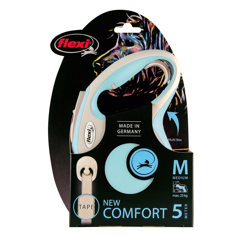 Flexi рулетка NEW LINE Comfort M (до 25 кг) лента 5 м серый/голубой