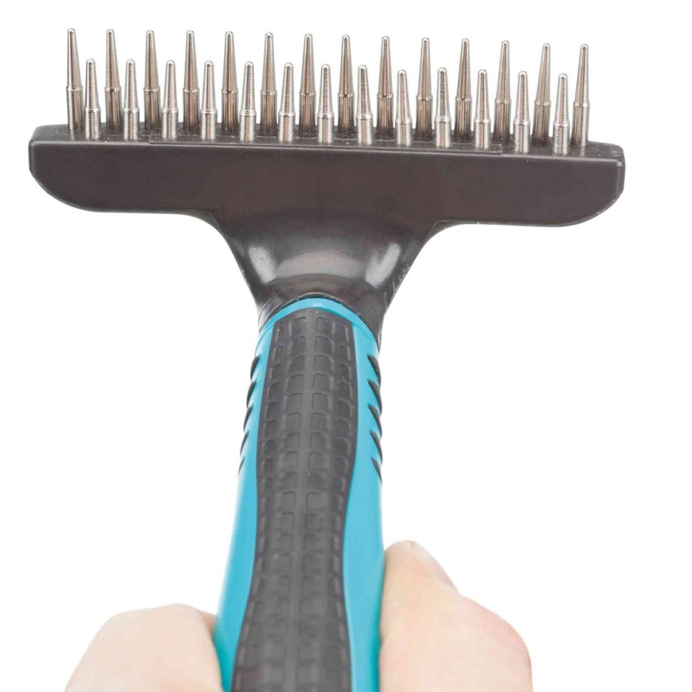 Trixie: Расчёска-грабли с переменным зубом, 10х15 см, пластиковая ручка, 23783