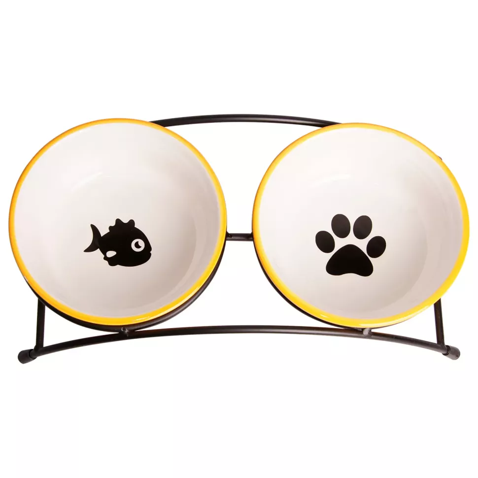 Миски Mr.Kranch на подставке для собак и кошек двойные, 2x290 мл, оранжевые