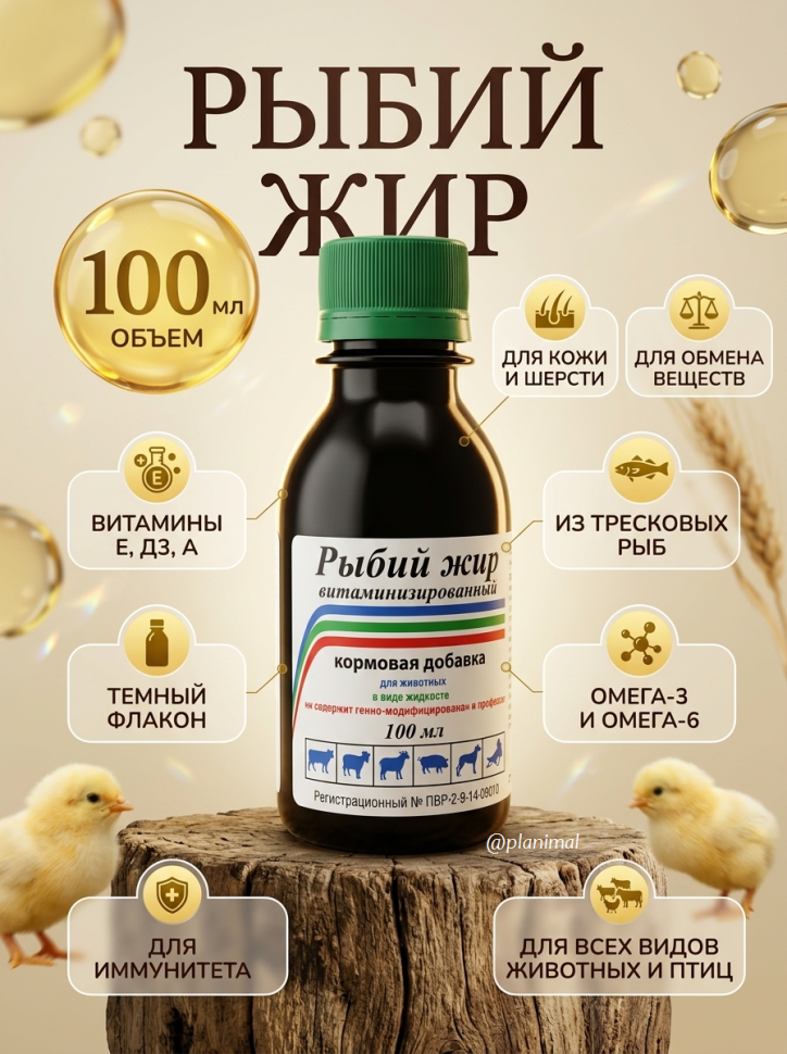 Ветспектрум: Рыбий жир витаминизированный, витамины Е, Д3, А, 100 мл