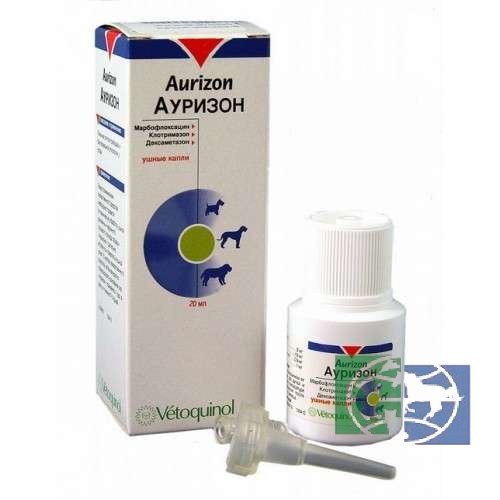 Vetoquinol: Ауризон , капли для лечения отита бактериальной и грибковой этиологии у собак, 10 мл