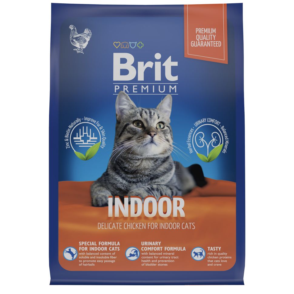 Brit: Premium, Сухой корм с курицей, для кошек домашнего содержания, Cat Indoor, 400 гр.