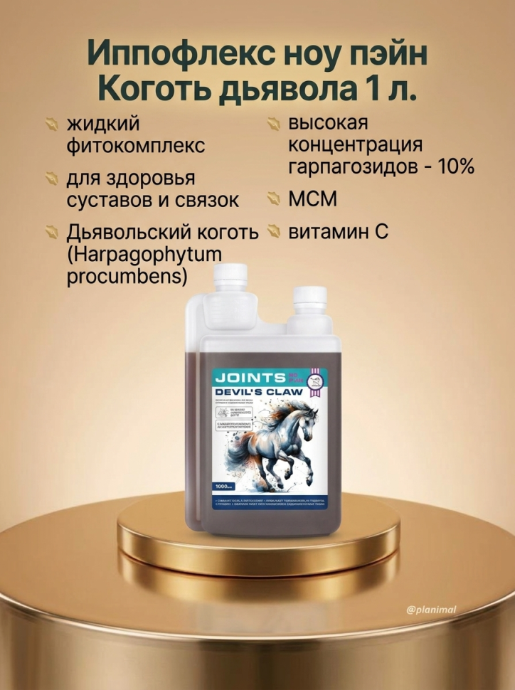 Пробио: Иппофлекс ноу пэйн Коготь дьявола / No pain devil's claw, сироп для суставов на дьявольском когте для лошадей, 1 л.