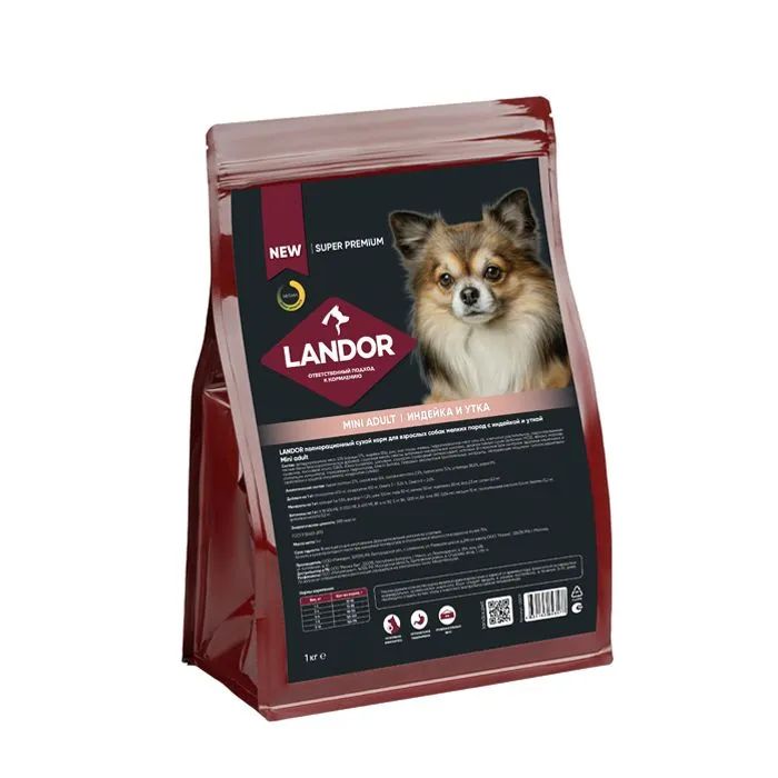 Landor: Dog Adult Mini, индейка с уткой, для собак мини пород, 1 кг