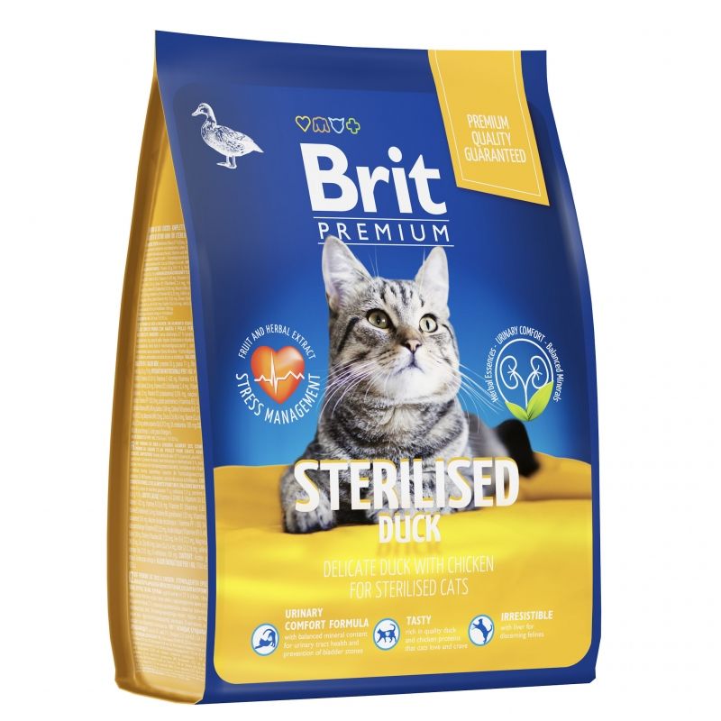 Brit: Premium, Сухой корм с уткой и курой, для стерилизованных кошек, Cat Sterilised Duck&Chicken, 400 гр.