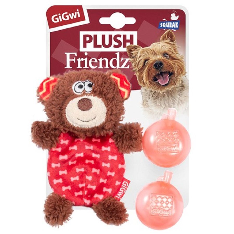 GiGwi: Мишка со сменными пищалками, игрушка для собак, серия PLUSH FRIENDZ, 13 см, 75303