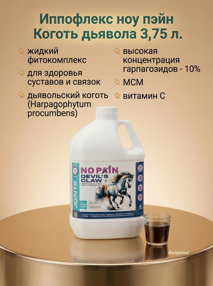Пробио: Иппофлекс ноу пэйн Коготь дьявола / No pain devil's claw, сироп для суставов на дьявольском когте для лошадей, 3,75 л.