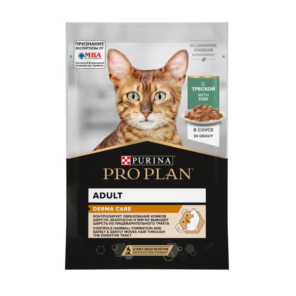Purina: Pro Plan Консервы для кошек, с чувствительной кожей, треска в соусе, пауч, 85 гр