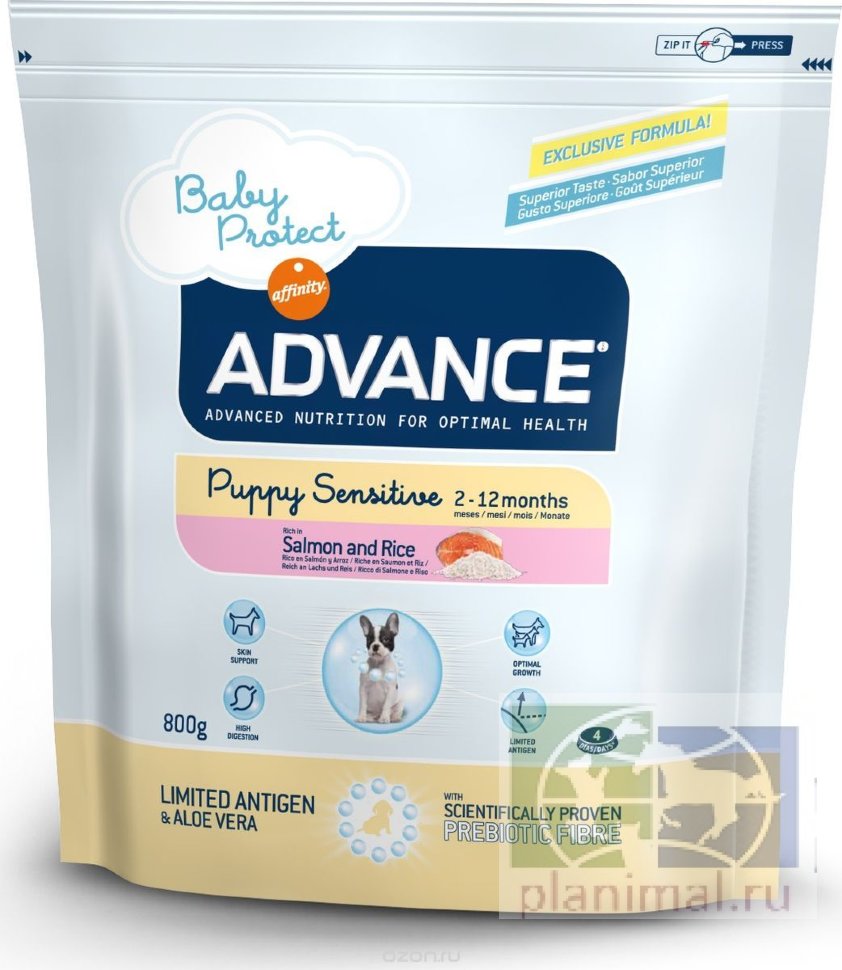 Advance корм для щенков с чувствительным пищеварением: лосось и рис Puppy Sensitive, 0,8 кг