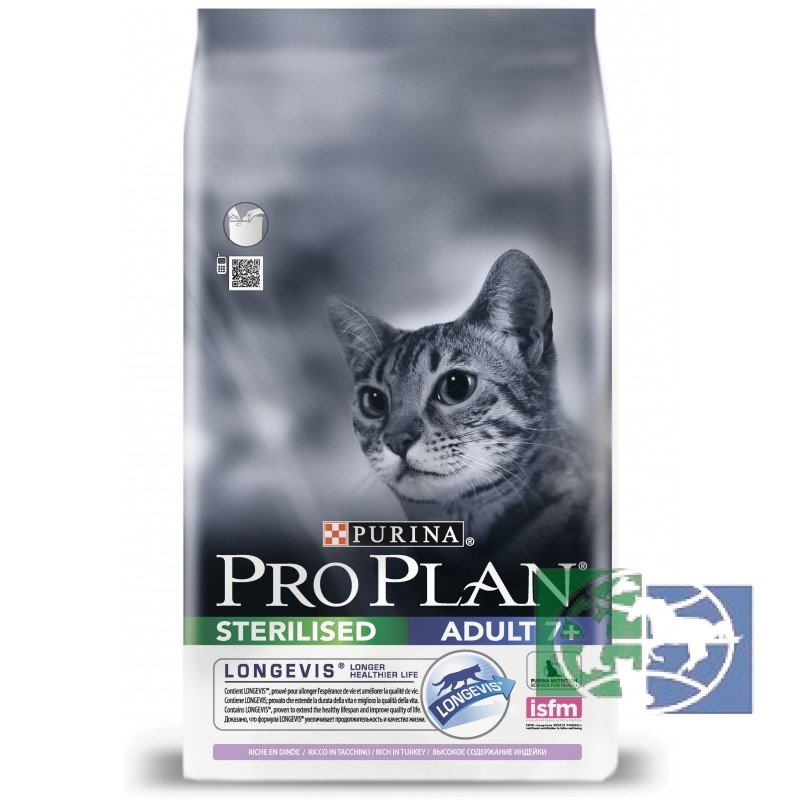 Сухой корм Purina Pro Plan для стерилизованных кошек и кастрированных котов старше 7 лет, индейка, пакет, 1,5 кг
