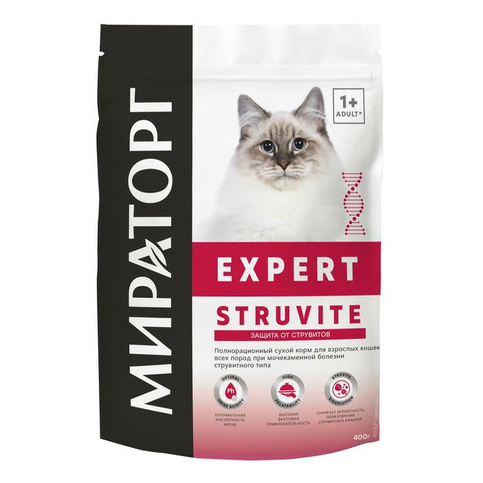 Мираторг Expert Struvit корм для кошек при мочекаменной болезни струвитного типа, 400 гр.