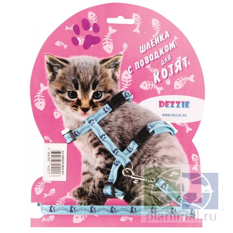 Dezzie Комплект для котят шлейка с поводком, цвет голубой, арт. 5609541