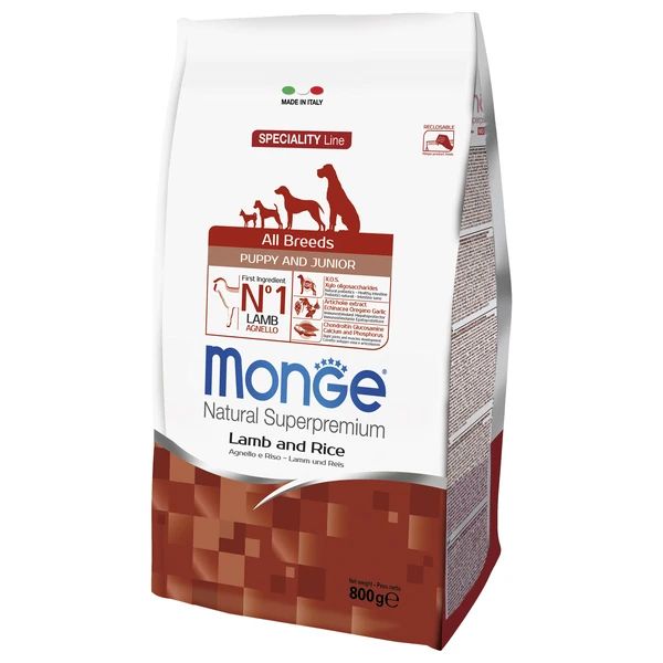 Monge: Dog Speciality Puppy&Junior, корм для щенков всех пород, ягненок с рисом, 800 гр.