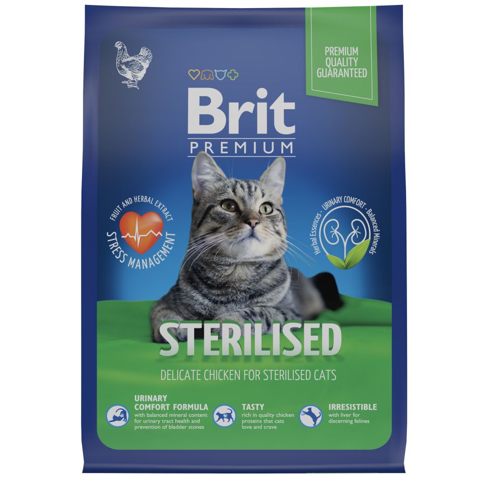 Brit: Premium, Сухой корм с курицей, для стерилизованных кошек, Cat Sterilised Chicken, 800 гр.