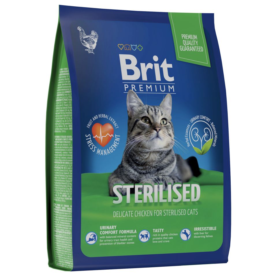 Brit: Premium, Сухой корм с курицей, для стерилизованных кошек, Cat Sterilised Chicken, 800 гр.
