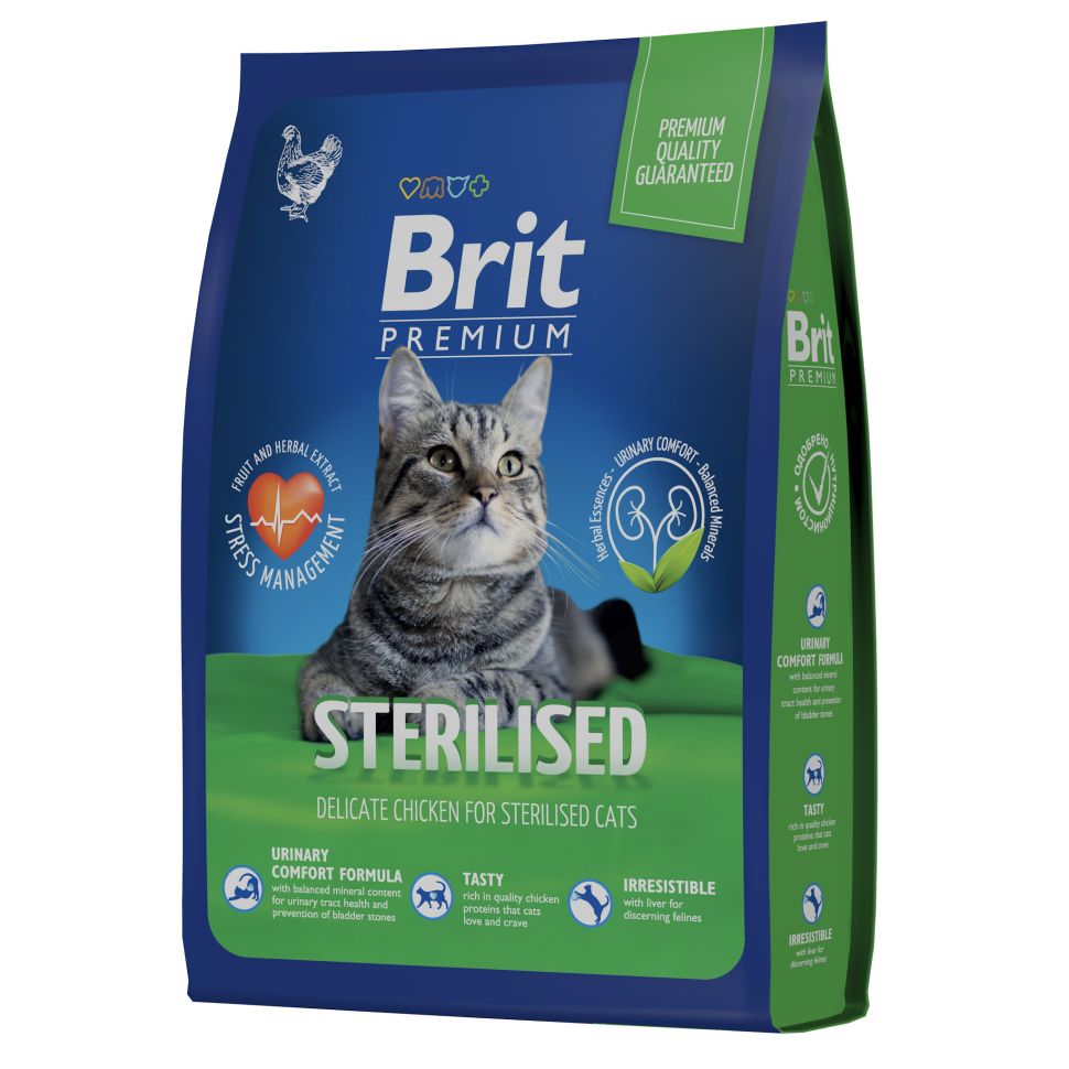 Brit: Premium, Сухой корм с курицей, для стерилизованных кошек, Cat Sterilised Chicken, 800 гр.