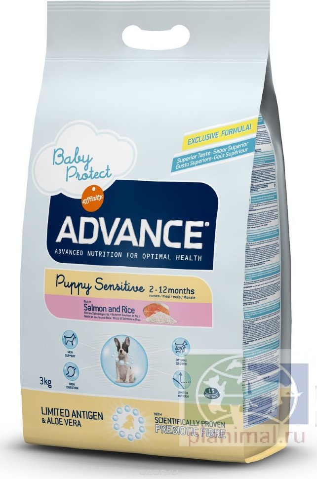 Advance корм для щенков с чувствительным пищеварением: лосось и рис Puppy Sensitive, 3 кг