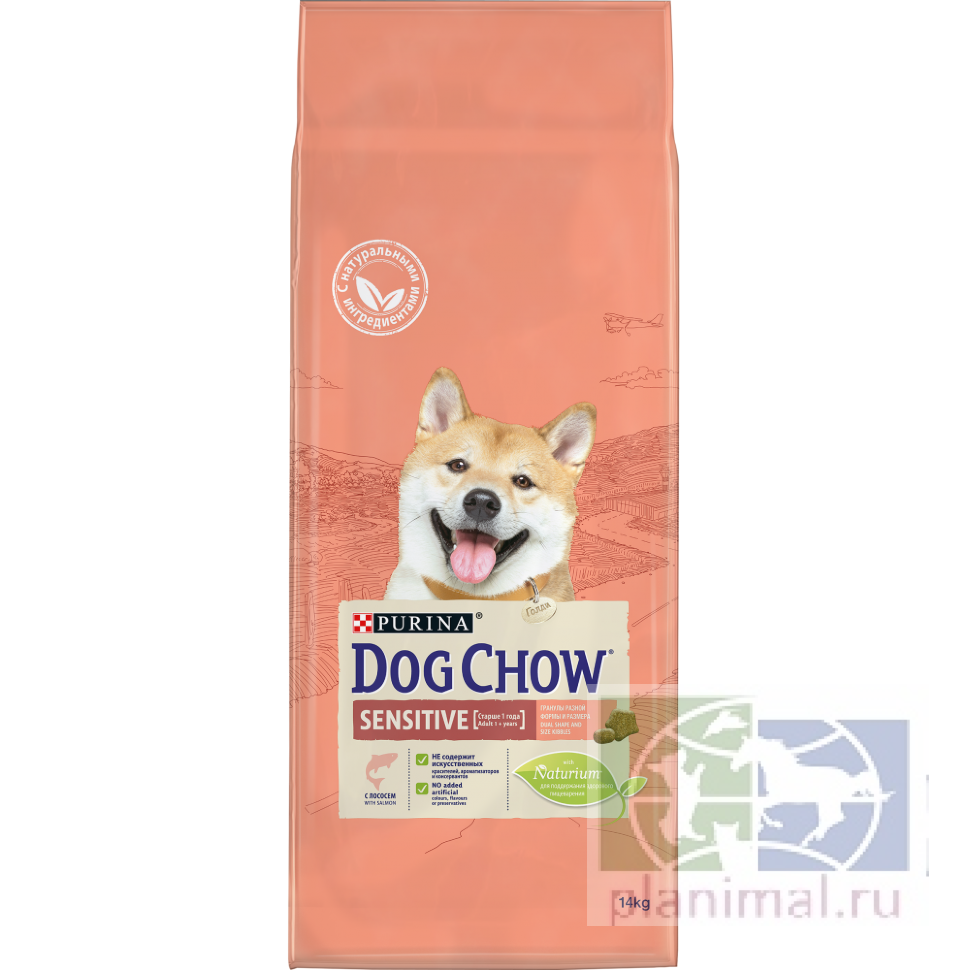 Сухой корм Purina Dog Chow Sensitive для взрослых собак с чувствительным пищеварением, лосось, 14 кг