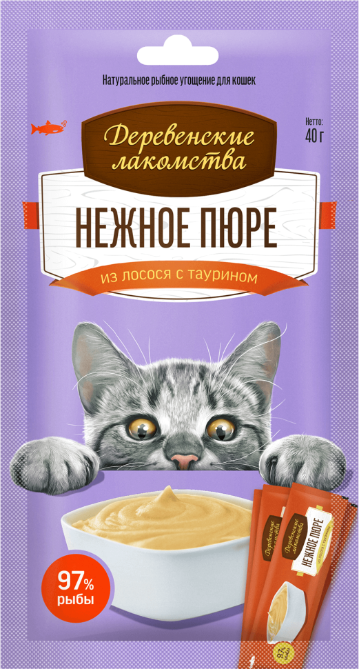 Деревенские Лакомства: Нежное пюре из лосося для кошек, 4 шт по 10 гр., 40 гр., арт. 72510025
