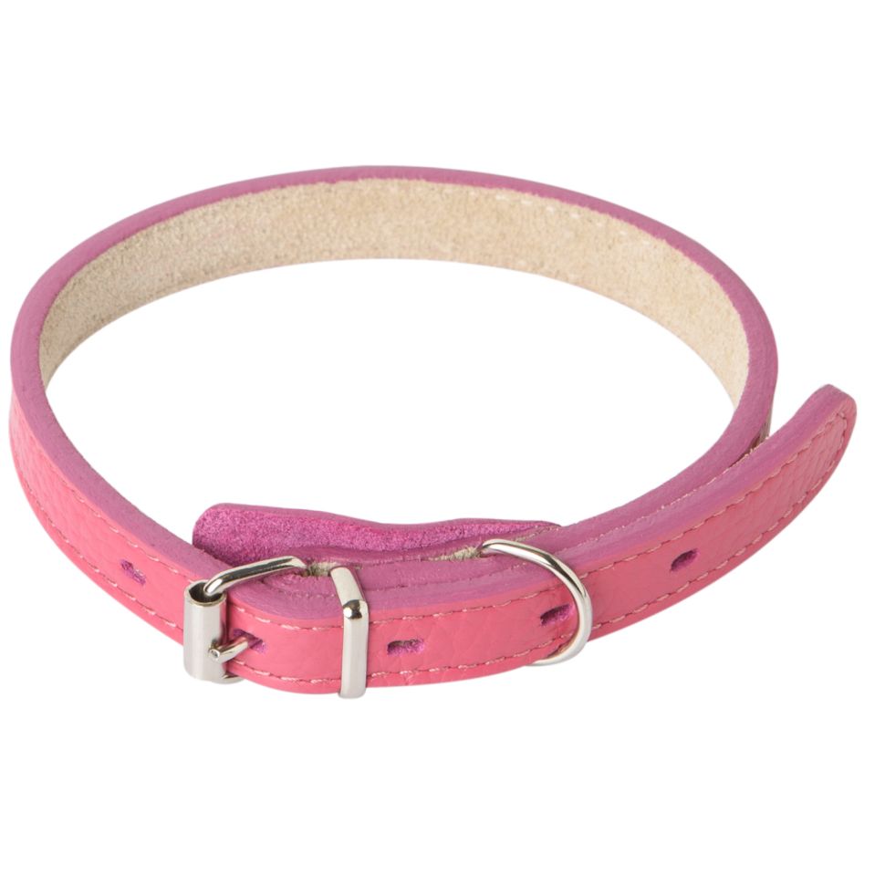 Mr.Kranch: Ошейник для собак, из натуральной кожи, прямой, розовый, 29-35 см
