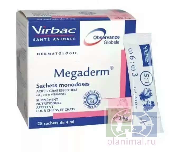 Мегадерм, добавка для лечения дерматоза собак и кошек, 28 саше по 4 мл, цена за 1 саше