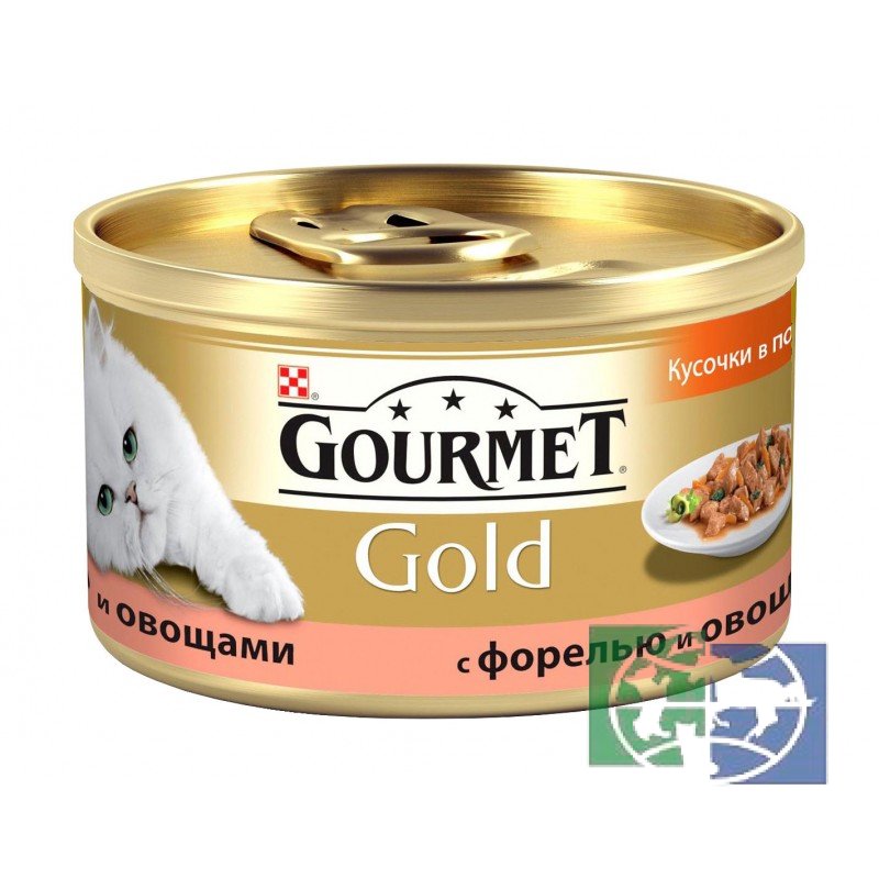 Консервы для кошек Purina Gourmet Gold, форель и овощи кусочки в подливке, банка, 85 гр.