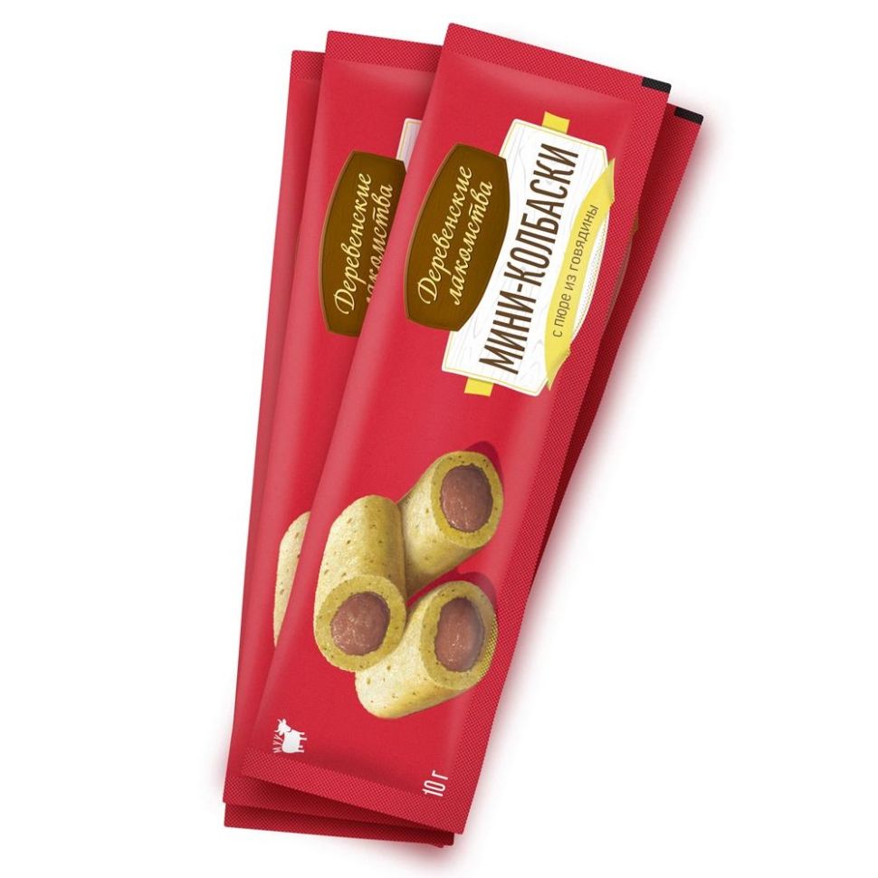 Деревенские Лакомства: Мини-колбаски с пюре из говядины, для кошек, 4*10 гр., арт. 72504079