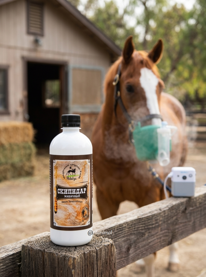 Идальго: Скипидар живичный (терпентиновое масло) при коликах, воспалении легких, мышечном ревматизме для лошадей, 500 мл