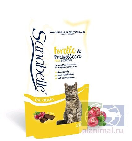 Sanabelle беззерновое лакомство Cat Sticks с форелью и клюквой д/кошек, 55 гр.