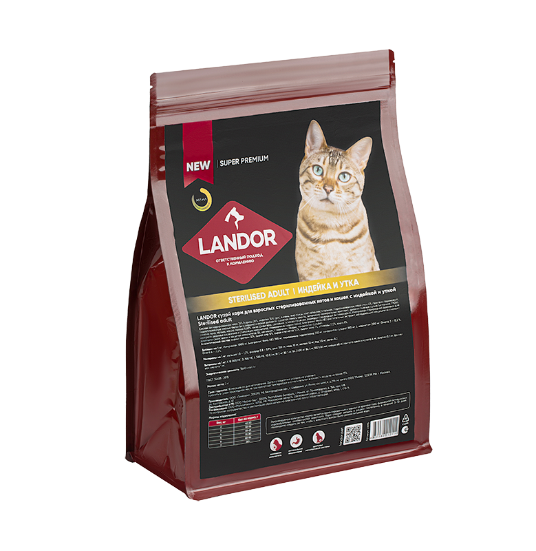 Landor Cat Sterilised корм для стерилизованных кошек индейка с уткой, 400 гр.