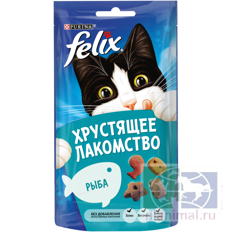 Хрустящее Лакомство Felix для взрослых кошек с рыбой, пауч, 20 гр.