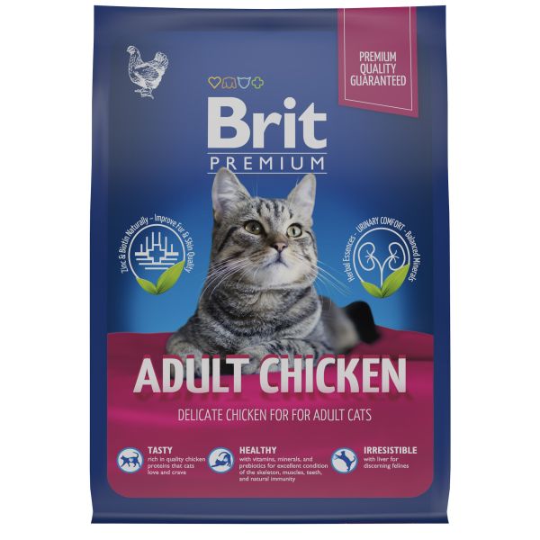 Brit: Premium, Сухой корм с курицей, для взрослых кошек, Cat Adult Chicken, 2 кг