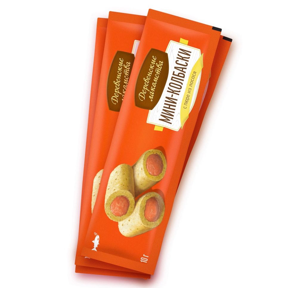 Деревенские Лакомства: Мини-колбаски с пюре из лосося, для кошек, 4*10 гр., арт. 72504154