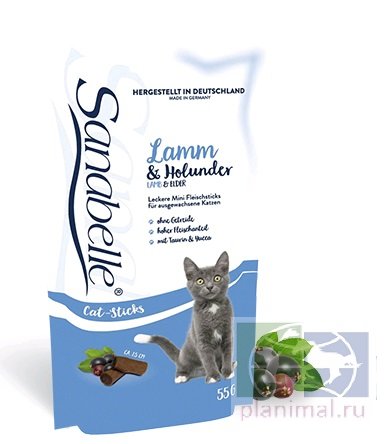 Sanabelle беззерновое лакомство Cat Sticks с ягненком и бузиной д/кошек, 55 гр.