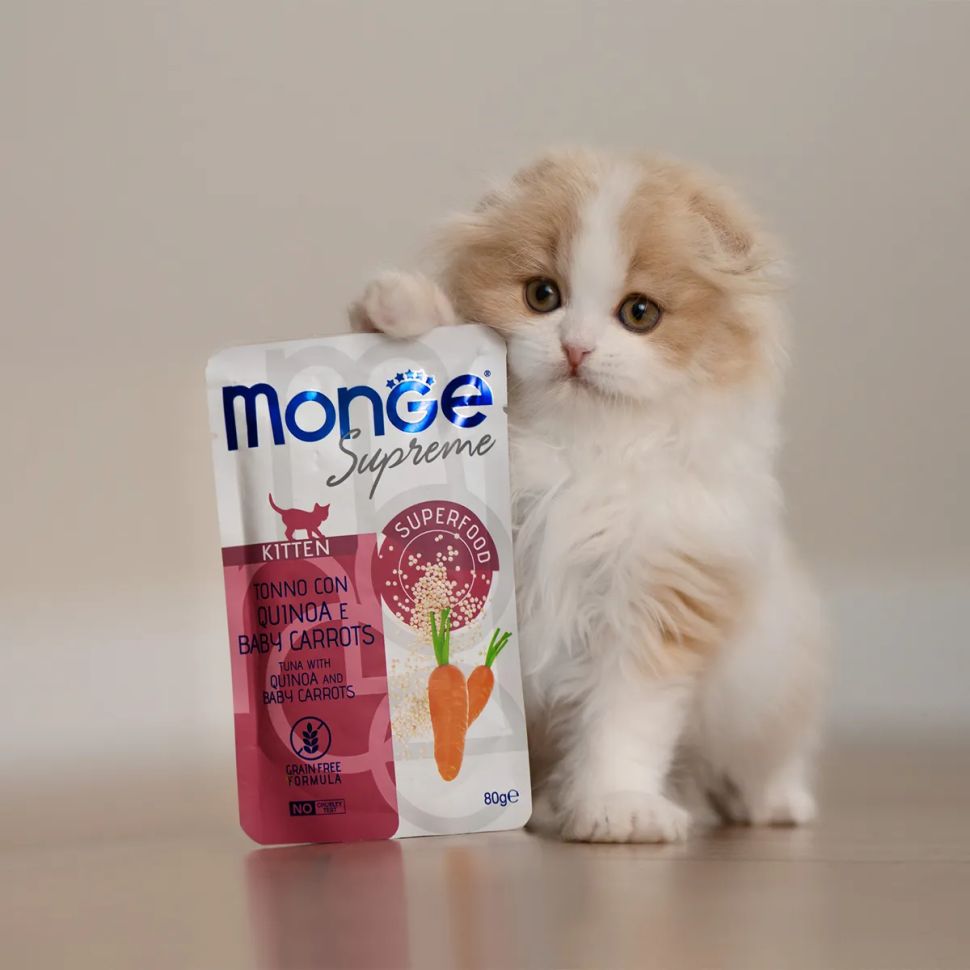Monge: Cat Supreme Pouch, паучи для котят, тунец с киноа и мини-морковью, 80 гр.